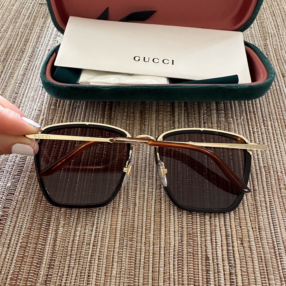Gucci Square Havana Gold Sunglasses 56mm NWT - Picture 5 of 7